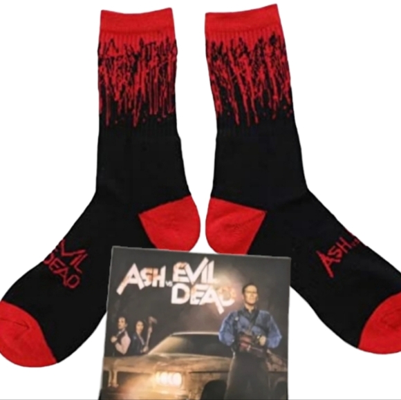 NWOT - ASH VS EVIL DEAD Black/Red Men's Crew Socks - Picture 1 of 7
